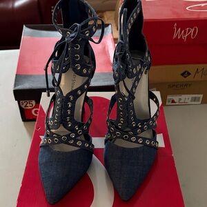 Ashley Stewart Denim Lace-Up Heels